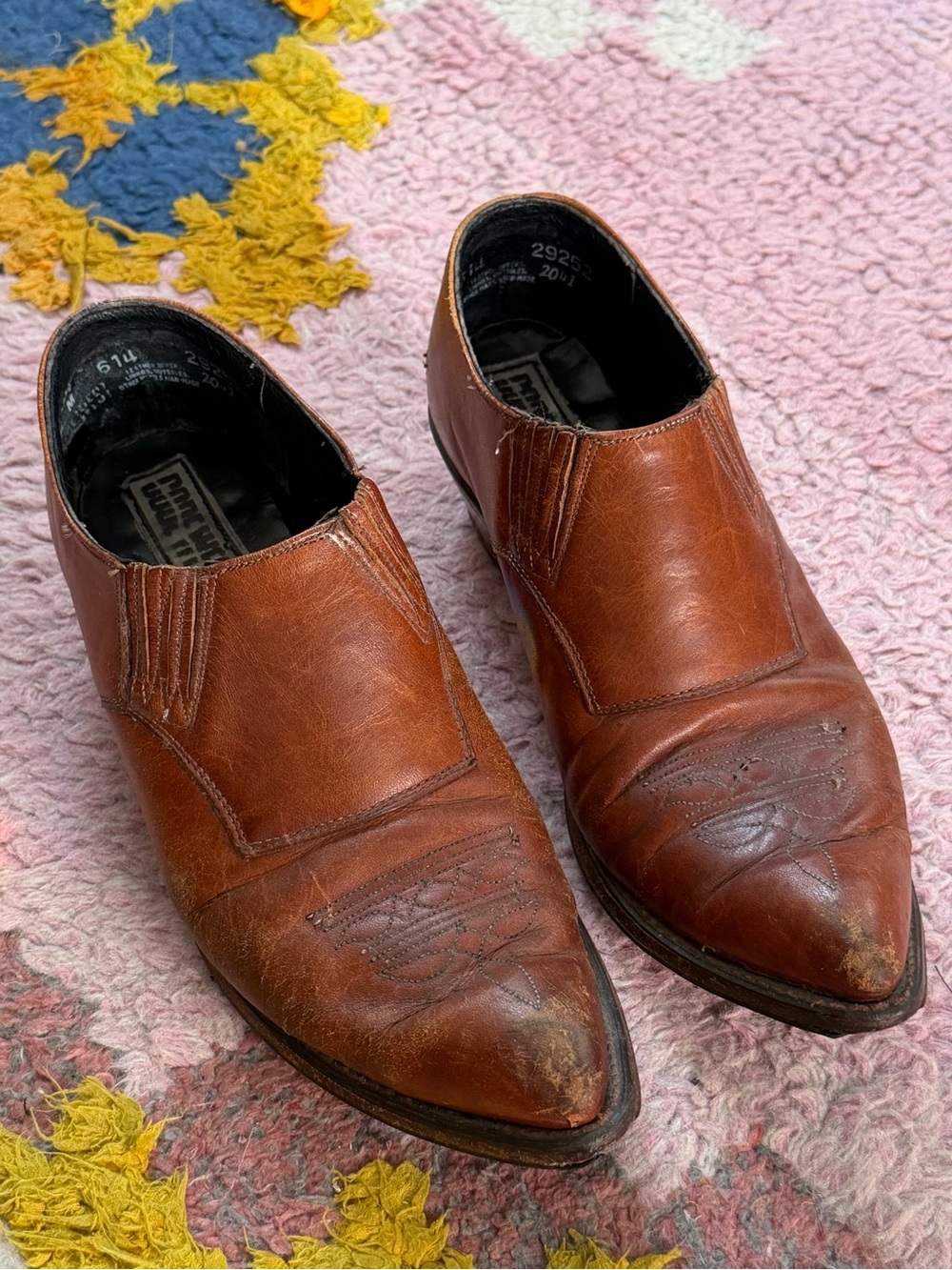 Women’s vintage Brown Leather Cowboy Slip-On Western Boots/booties
